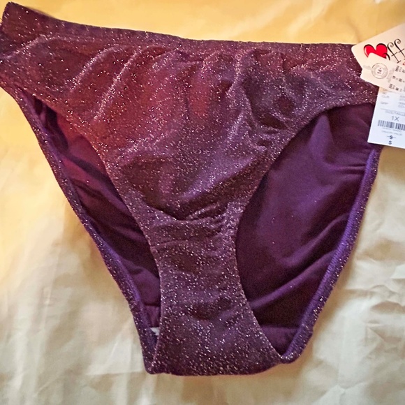 BIKINI BRIEFS, TWO, POLYESTER, PLUM SPARKLE SIZE 1X, ADDITION ELLE, TAGS ON, NEW - Picture 2 of 4